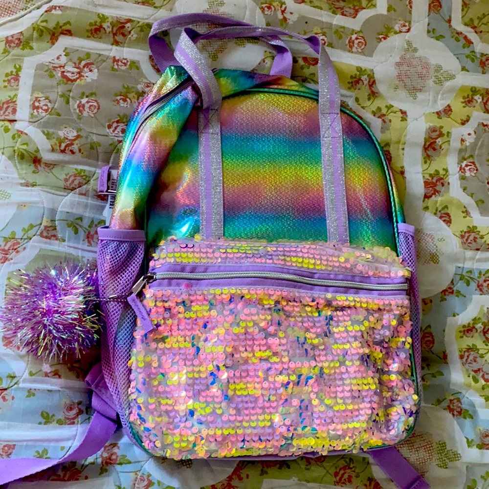 NEW! The children’s Place flip sequin backpack with pom-pom charm